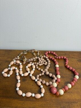 Lot of 4 Y2K Style Beaded Necklaces | Pink & Neutral Jewelry Bundle